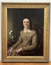 ENGLISH SCHOOL. 19TH CENTURY A portrait of a young lady. Oil on lined canvas 36" x 28"