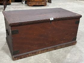 A 19th Century pine chest with brass angles and iron handles, the interior with a till. 34" wide.