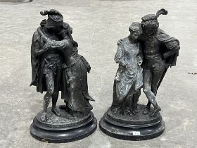 A pair of 19th Century French speltar figure groups, Romeo et Juliette; Faust et Marguerite. 27"