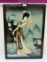 ORIENTAL SCHOOL. 19TH CENTURY. A reverse glass painting of a geisha in a landscape. 25" x 17½".