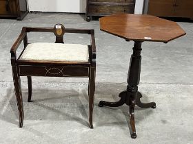 A 19th Century mahogany octagonal snap-top tripod table and a piano stool.