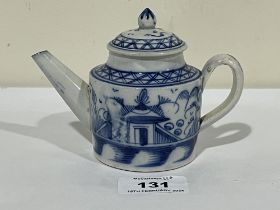 A Chinese style blue and white decorated 'pearlware' glazed teapot. 3½" high. Cover with crack and