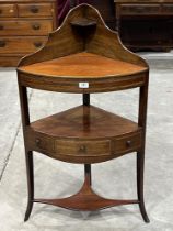 A 19th Century mahogany and line inlaid corner washstand.