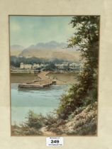 EDGAR JAMES MAYBERY. WELSH 1887-1964. Lake scene with distant town. Signed. Watercolour. 10½" x