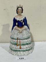 A Staffordshire figural box and cover, modelled as Queen Victoria. 19th Century. 7¼" high