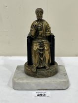 A 19th Century brass seated classical figure on marble base. 6¾" high.