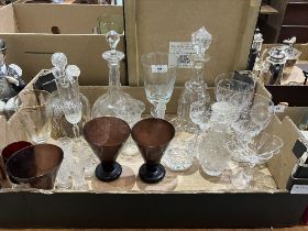 A box of 19th Century and later glassware.