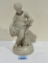 A 19th Century parian figure of a boy with a bundle of wheatsheaves. 9" high.