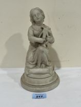 A 19th Century Parian figure, girl playing a lyre. 9" high.