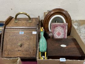 A Victorian oak coal box and a box of sundries to include a rosewood box.
