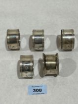 Five silver napkin rings. 4ozs 7dwts.