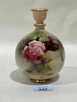 A Royal Worcester globular vase, painted with Hadley roses. 6" high.