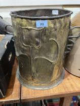 An Art-Nouveau brass coal bucket. 13½" high.