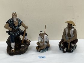 Three Chinese polychrome glazed Mudman figures, the largest 10" high.