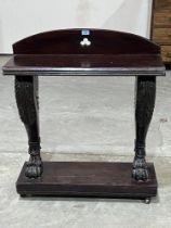 A 19th Century mahogany console table on acanthus carved supports with paw feet. 32" wide.