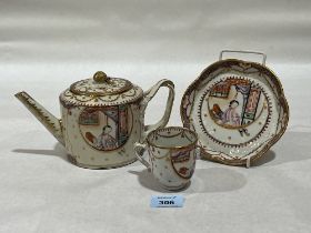 An 18th Century Chinese export porcelain teapot, stand and teacup. The teapot 4½" high.