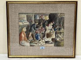 *VERA BASSETT. WELSH. 1912-1997. Market Scene. Signed. Watercolour and other media on paper 15" x