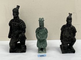 Two Chinese unglazed pottery Terracotta Warrior figures, the larger 9" high (one cracked) and a