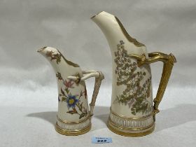 Two Royal Worcester blush ivory tusk jugs, shape 1116. The larger 9" high.