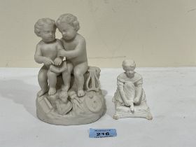 A 19th Century Parian group of children, 6¼" high and a smaller figure.