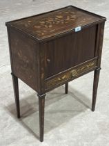 A 19th Century foliate marquetry inlaid night cupboard enclosed by a tambour shutter over a