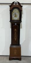 A mahogany longcase clock of recent manufacture, the three train spring barrel movement chiming