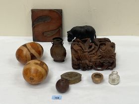 A collection of wood and metal objects.