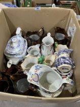 Three boxes of mostly Victorian ceramic jugs, to include Swansea and copper lustre examples.