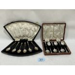 Two cased sets of six silver coffee spoons. 2ozs 12dwts.