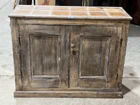 A Victorian pine cupboard enclosed by a pair of panel doors. 39" wide. Worm holes, apparently