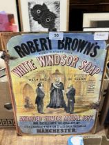 An enamel sign for White Windsor Soap. 16" high. Of recent manufacture.