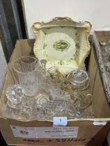 A box of glassware with a William Adams bowl.