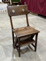 A Victorian oak 'gothic' style metamorphic library chair / steps in the manner of A.W.N. Pugin.