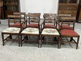 A set of eight 19th Century mahogany and line inlaid dining chairs with reeded tablet backs, the set