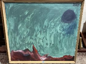 20TH CENTURY SCHOOL. An abstract landscape. Signed 'Bellamy' and dated '64. Oil on board 36" x 40".