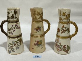 Three Royal Worcester conical jugs. Shape 1047. 8" high.