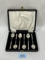 A cased George V set of six silver coffee spoons by Liberty & Co. Birmingham 1930. 1oz 10dwts.