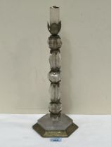 A cut rock crystal and gilt metal lamp base, 15" high excluding fitting.