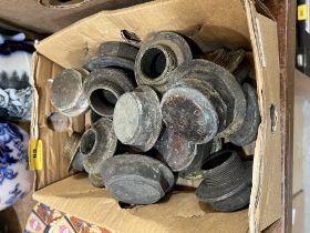 A box of wagon hubcaps.