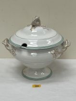 A Victorian soup tureen with domed cover, 13" diam over handles.