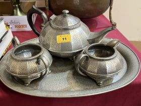 A 1930s Civic Pewter four piece tea service.