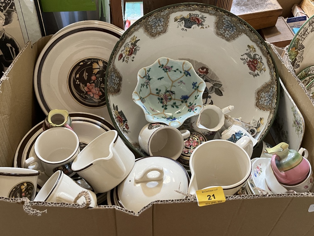 Two boxes of tea and dinnerware.