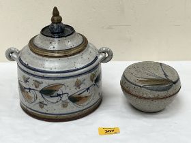 Two studio pottery jars and covers by Andrew Hague, Askrigg Pottery, the larger 7½" high.