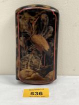 A Japanese sleeved case, gilded with birds and foliage. 5" high. Split to inner case.