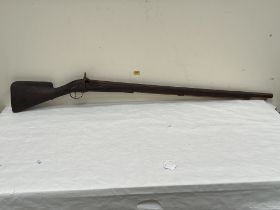 A 19th Century percussion musket, 61½" long. Poor condition.