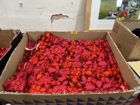 A pair of red patterned curtains. 5'6" drop x 3'6" wide.