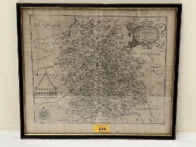 A Christopher Saxton engraved map of Salopiae 11" x 13".