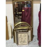 Two gilt framed mirrors and a collection of pictures.