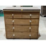 A Victorian pine chest of two short over three long drawers, the moulded top with associated
