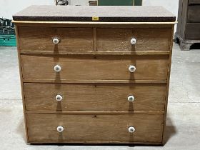 A Victorian pine chest of two short over three long drawers, the moulded top with associated